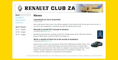 Renault Club ZA website 2004