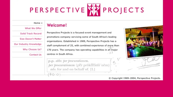 Perspective Projects website 2004
